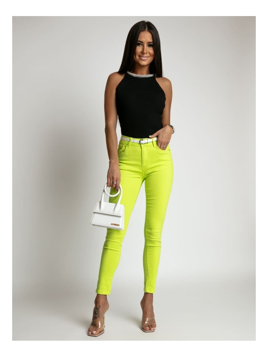 Pantaloni push up din denim verde neon 46669